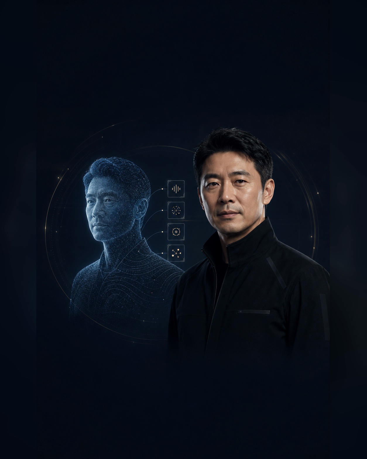 Concept portrait of a person beside an AI avatar